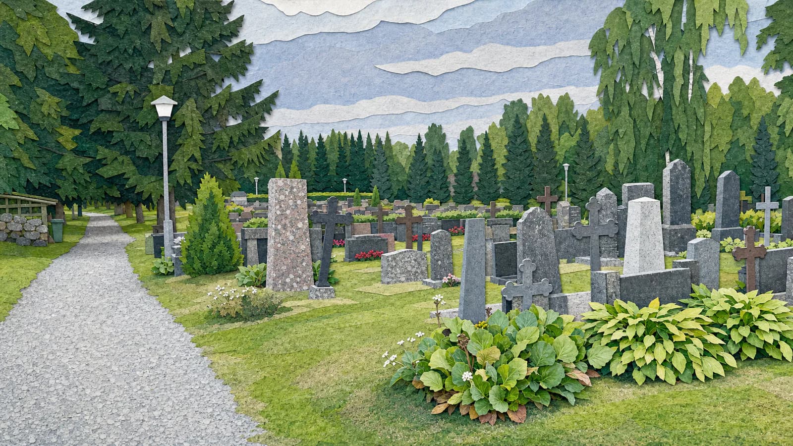 Paperileikkauskuvitus Laihian hautausmaasta